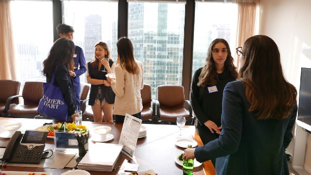 [Image description: Two groups of Barnard entrepreneurs at the Barnard Celebration of Entrepreneurship.]