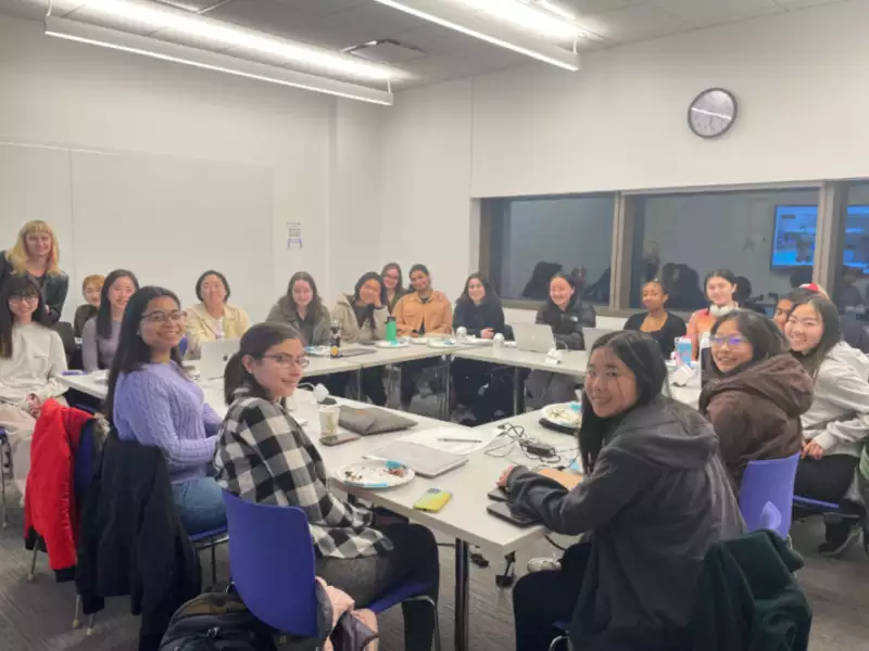 [Image description: A group of Barnard students with Cortney Harding during a Metaverse Community of Practice gathering.]