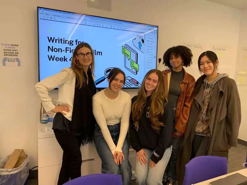 Artemis Rising Foundation Filmmaker Fellow Cynthia Lowen with Barnard students