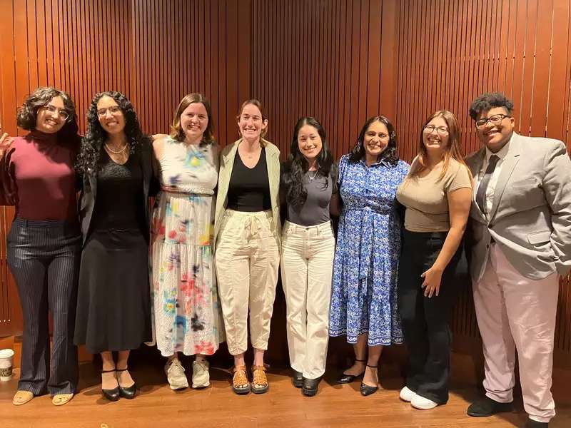 [Image description: The 2022-23 Laidlaw Scholars cohort at the 2023 showcase with Athena Staff]