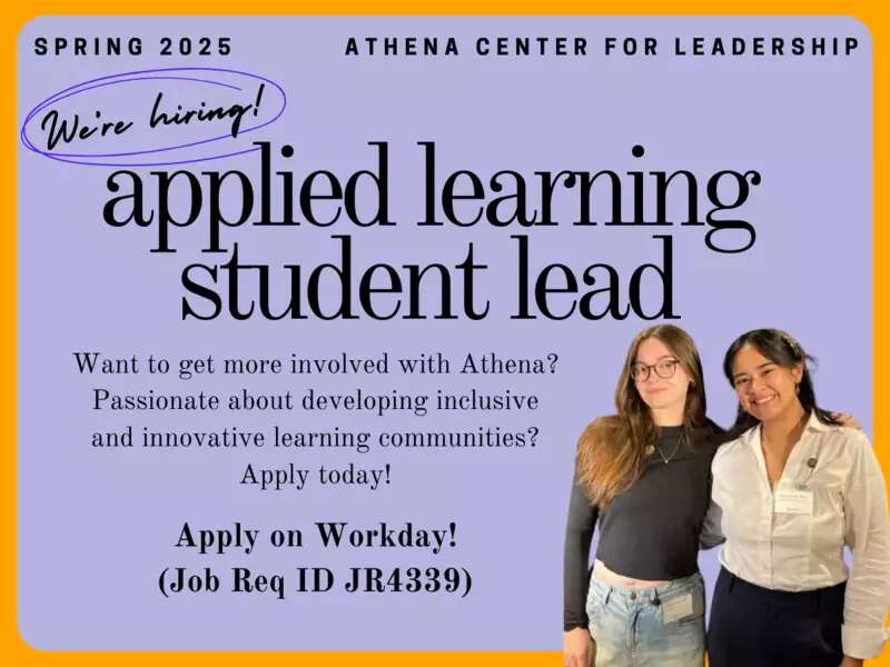 [Image description: a purple graphic that reads "applied learning student lead" with details about how to apply to the internship position]